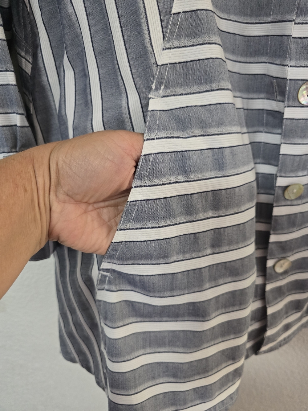 John Mark Blue and White Striped Button Shirt - Picture 6 of 13